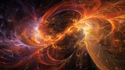 Poster - A swirling, abstract cosmic image with vibrant orange and blue hues