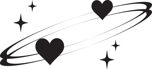 Wall Mural - y2k heart icon. star shapes. symbols of love. outline cosmic design element. cute retro romantic ele