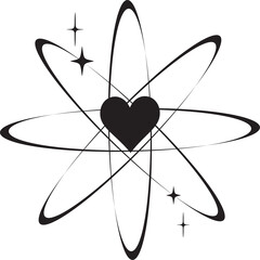 Wall Mural - y2k heart icon. star shapes. symbols of love. outline cosmic design element. cute retro romantic ele