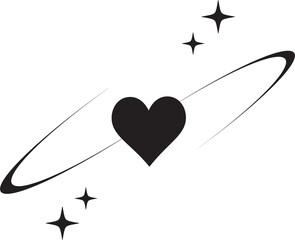 Wall Mural - y2k heart icon. star shapes. symbols of love. outline cosmic design element. cute retro romantic ele