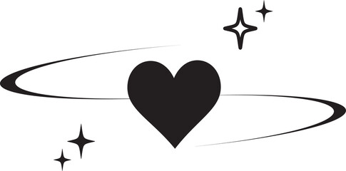 Wall Mural - y2k heart icon. star shapes. symbols of love. outline cosmic design element. cute retro romantic ele