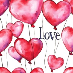 Wall Mural - Watercolor Hearts Balloons