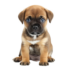 Adorable brown puppy with big eyes sitting and looking at the camera isolated on a white background., transparent background