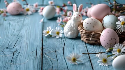 Wall Mural - happy easter banner with egg and bunny design.