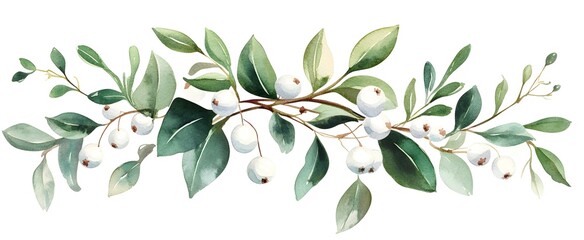 Canvas Print - Watercolor Eucalyptus Branch with White Berries