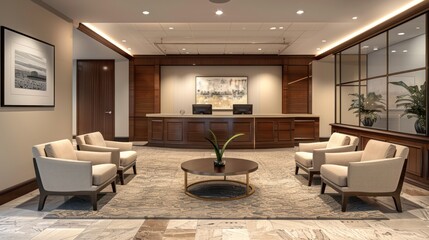 Canvas Print - Elegant Lobby Design with Wooden Accents and Modern Furniture