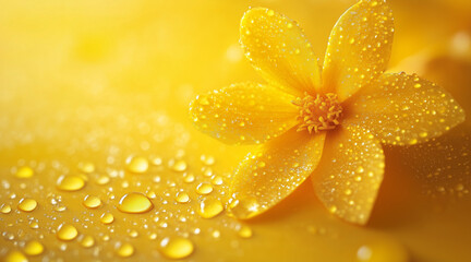 Wall Mural - Beautiful elegant yellow color flowers and waterdrops on yellow color background, dark theme, wallpaper design, minimalist design
