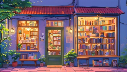 Charming Colorful Bookshop Cafe with Relaxing Lofi Anime Aesthetic