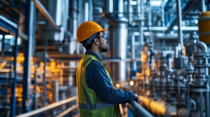 Wall Mural - A chemical engineer oversees a manufacturing process in a chemical plant. The facility is designed to handle hazardous materials safely,