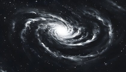 Wall Mural - Ethereal black and white galaxy with radiant core amidst a starry cosmic expanse and swirling space dust