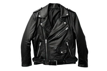 Oversized leather jacket isolated on white background.