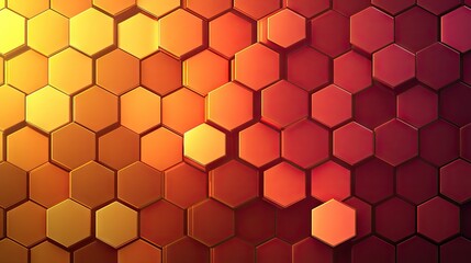 Abstract background with overlapping hexagons in a gradient of warm colors, creating a honeycomb effect.