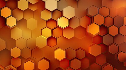 Wall Mural - Abstract background with overlapping hexagons in a gradient of warm colors, creating a honeycomb effect.