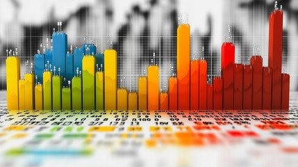 A colorful graph with many different colored bars. The bars are arranged in a rainbow pattern. The graph is a representation of data, but the colors and arrangement of the bars give it a playful