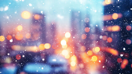 Sticker - Snowy City Background with Blurred Bokeh and Glowing Lights in Winter