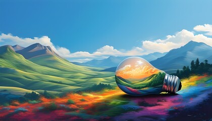 Wall Mural - Creative illumination in a vibrant landscape of colorful mountains under a clear blue sky