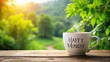 © InspireStock Gallery - Happy Monday message on a coffee cup surrounded by nature