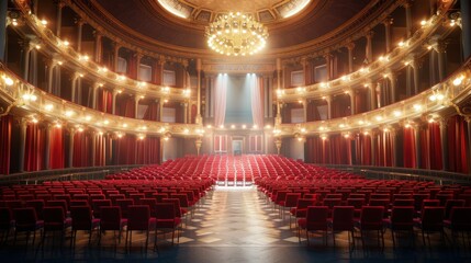 Poster - Empty Theater Seats in a Grand Hall with Ornate Architecture