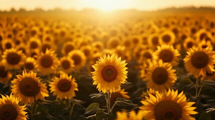 Sticker - A sea of sunflowers stretches as far as the eye can see, each blossom turned towards the sun,