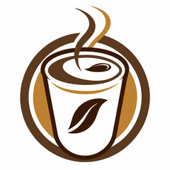 hot coffee cup vector logo on white background, cup of coffee with beans