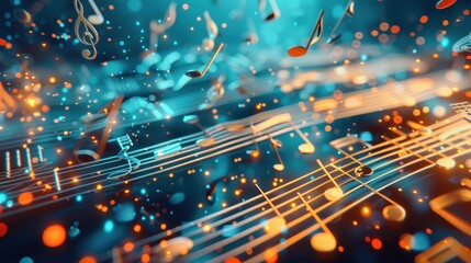 Wall Mural - Musical Notes Background with Bokeh Lights