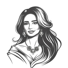 Wall Mural - A woman with long hair and a necklace is the main focus of the image. The necklace is a beautiful piece of jewelry that complements her outfit