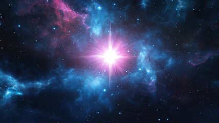 Wall Mural - glowing starburst amidst dark starry background in futuristic space art