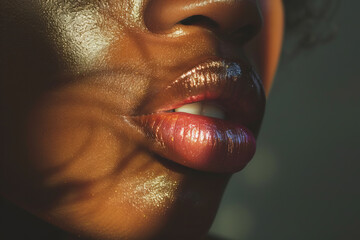 Sticker - A woman with a shiny lip is shown in a shadow