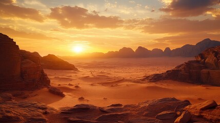 Canvas Print - Capture the dramatic effect of the desert sun as it sets behind rugged rock formations,