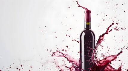 Wine Bottle with Red Wine Splash: A wine bottle with a splash of red wine flowing around it. 
