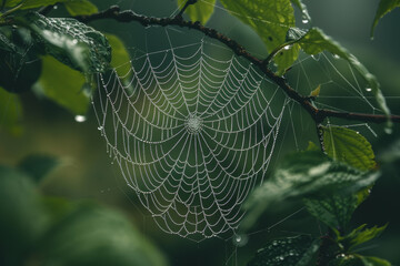 Sticker - A spider web is hanging from a tree branch