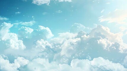 Sky with Clouds: A tranquil sky background with fluffy white clouds, creating an airy and light atmosphere for outdoor products. 
