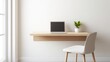 © LittleG Studio - Compact home office with foldable desk and spacesaving wallmounted storage, in a minimalist design with neutral decor, small office, spacesaving design