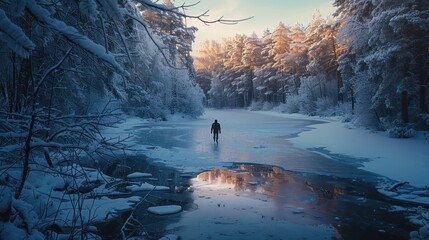 Wall Mural - Solitary Walk on a Frozen Lake