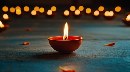 Warm oil lamps illuminating a traditional Indian ceremony vibrant atmosphere full of peace and spirituality