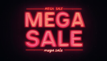 Neon glowing red mega sale sign on dark background for promotions