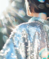 Aufkleber - Sparkling Blue Sequin Dress in Sunlight - Bright, Shimmering Close-Up Capture with Natural Light