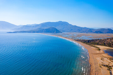 Sticker - Iztuzu beach aerial panoramic view near Dalyan in Turkey