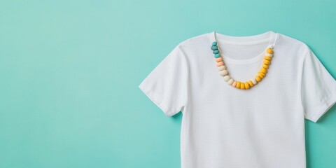 Creative T-Shirt Mockup Featuring Beaded Necklace Print - Highlighting Handmade Craftsmanship and Artistic Fashion Expression