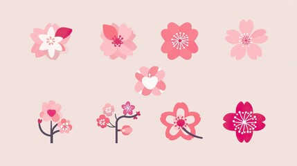 Wall Mural - Cherry_blossom_japanese_sakura_vector_icon_set