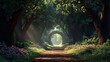 © Amara - Sunlight Through the Trees An Enchanting Stone Archway in a Lush Forest Path