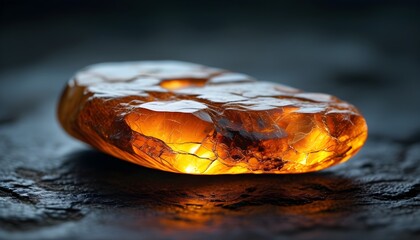 Wall Mural - Radiant Amber Gem Illuminating a Dark Textured Surface, Embodying Warmth, Light, Energy, Nature, and Value