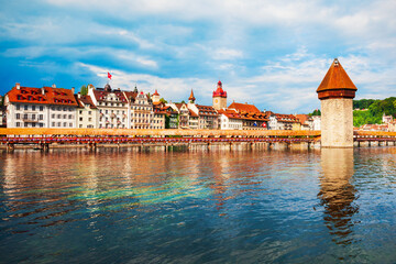 Sticker - Kapellbrucke Bridge, Wasserturm Tower, Lucerne