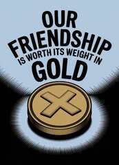 Wall Mural - Friendship Quote with Golden Coin Graphic Illustration