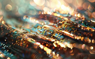 Aufkleber - Vibrant Sequin Dress Pattern Shining in Sunlight, Bokeh Effect, Macro , Intricate and Colorful Design