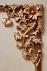 Poster - Ornate Wooden Frame Corner with Floral Design and Heart Detail