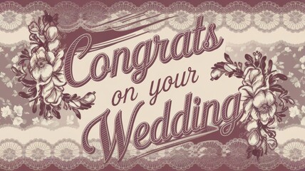 Poster - Elegant Wedding Card with Floral Design - Congrats on Your Wedding