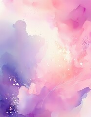 Wall Mural - soft abstract watercolor painting featuring pink and purple hues, creating a dreamy and ethereal atm