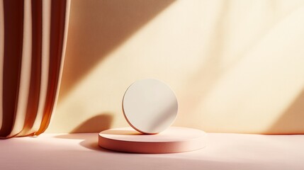 Aufkleber - Minimalist Pastel White Circular Podium on Light Brown Background with Soft Shadows - Modern Clean Bright Design for Product Showcase