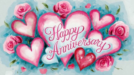 Canvas Print - Beautiful Anniversary Card with Roses: Happy Anniversary Design